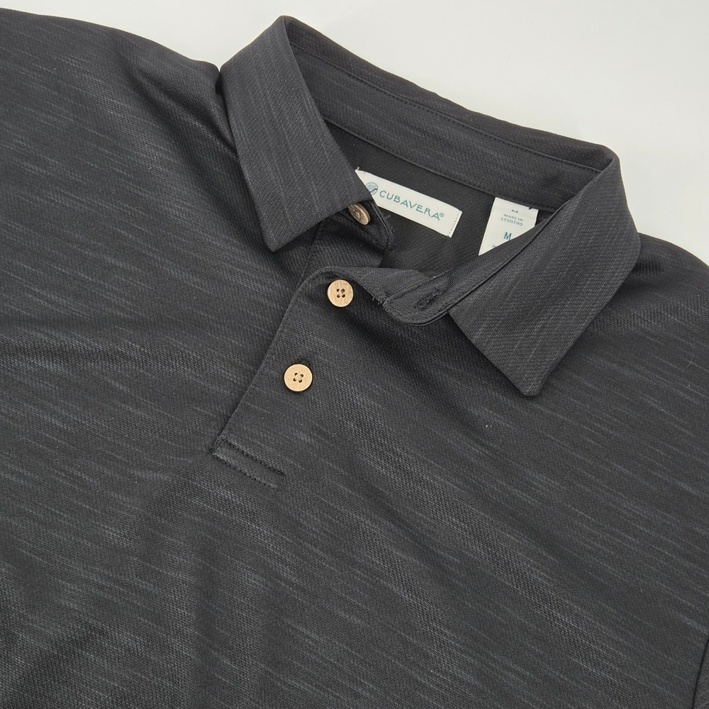Cubavera Polo Shirt Mens Medium Charcoal Grey Slub Texture Short Sleeve Button